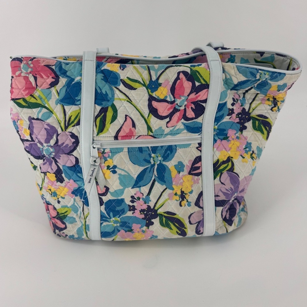 Vera Bradley "Marian Floral" Trimmed Quilted Large Tote Bag Blue Pink Multi